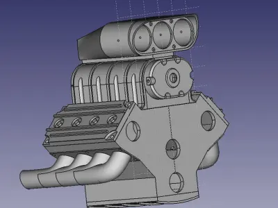 V8 RC 1 8th scale model engine block with super charger  Free 3D print model