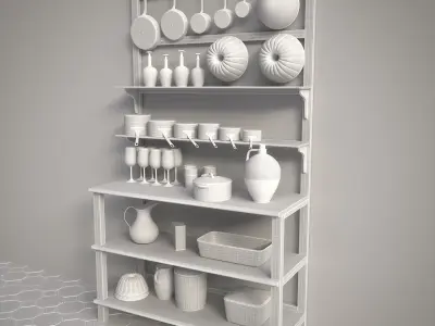 Vintage Wooden Kitchen Shelf 3D model