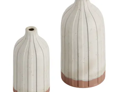 Ribbed Ceramic Vase Set 3D model