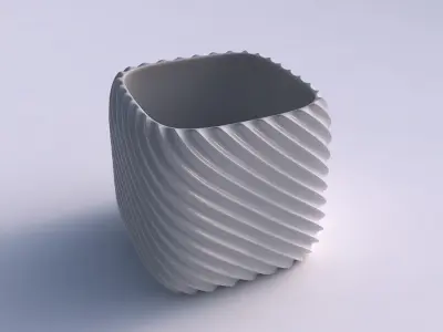 Vase quadratic stumpy with bent extruded lines 3D print model