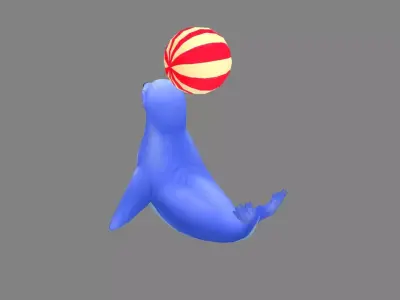 Cartoon sea lion performing in zoo Low-poly 3D model