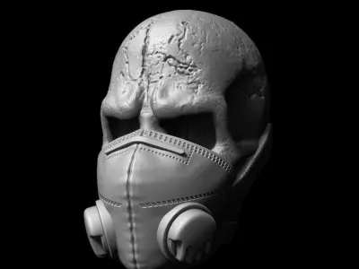 Skull Bas relief with mask vol2 wall home decor art 3D print model