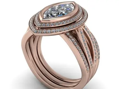 Glamorous Marquis Diamond Engagement Ring Halo Fashion Modern  3D print model