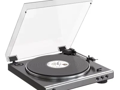 Audio-Technica AT-LP60X turntable with speakers and records 3D model
