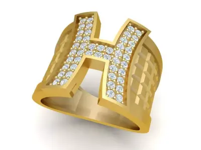 Luxury Initial H Diamond Men Ring 1975 3D print model