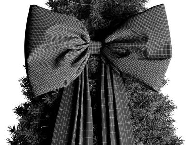 Christmas tree decorated with a silk bow and garlands 3D model