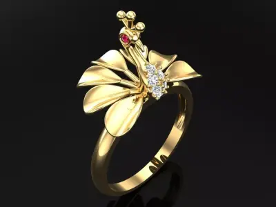 Peacock ring - Bird ring - Diamond ring - Womens rings 3D print model