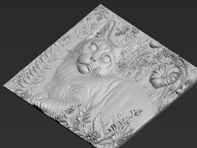 Cat Playing in Bushes A55 3D print model