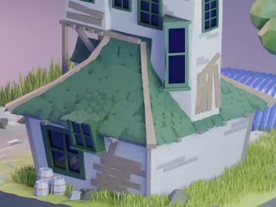 low poly Gameasset3 house with car Low-poly 3D model