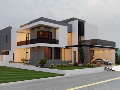 Modern luxury house exterior 3D model Low-poly 3D model