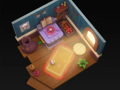 3D Isometric kitchen Low-poly 3D model