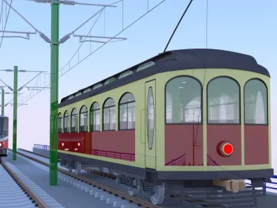 Bridge with historical and modern tram 3D model