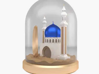 Mosque With Crescent in Desert Sphere  3D model