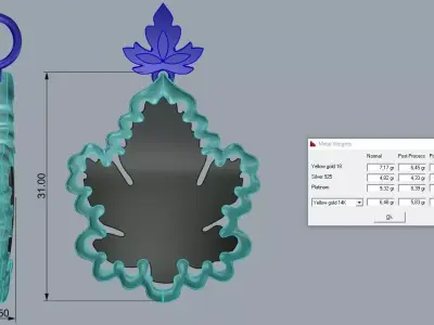 Leaf Pendant Jewelry Gold 3D print model