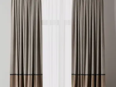 Curtain with rod 17 brown patterned curtain HBH Low-poly 3D model