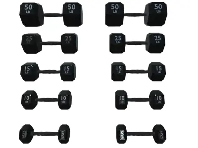 high-quality set of 5 dumbbells in a realistic 3D model Free low-poly 3D model