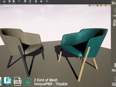 Ton Split Lounge ArmChair Velvet Old Design PBR - Lumion - UE4 Low-poly 3D model