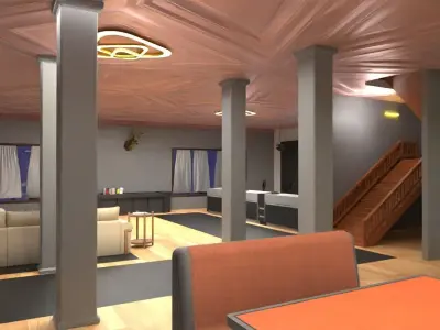 3D Model house or Villa with interior  - VR game asset Low-poly 3D model