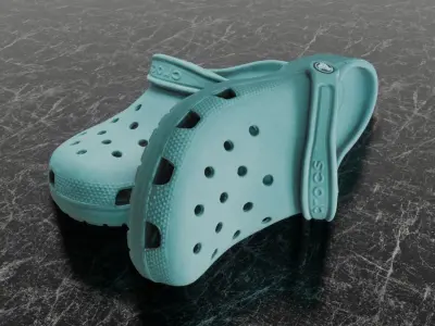 CROCS 3D FLIP-FLOP - TURQUOISE - SLIPPERS Low-poly 3D model