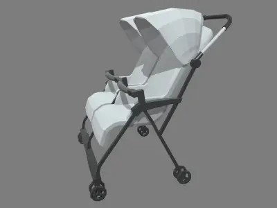 Low Poly Baby Double Stroller Low-poly 3D model