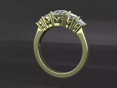 Classic oval ring with 5 stones 3D print model