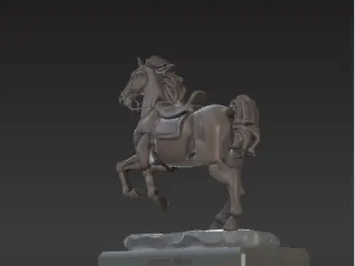 War Horse Statue  Dynamic Bronze Monument Low-poly 3D model