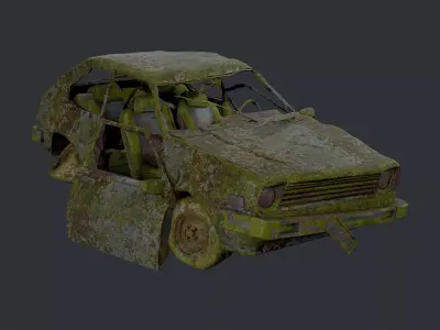 Apocalyptic Damaged Destroyed Vehicle Car Game Ready 16 Low-poly 3D model