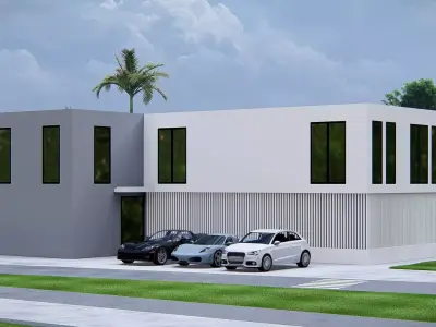 Modern office building exterior with minimalist architecture 3D model