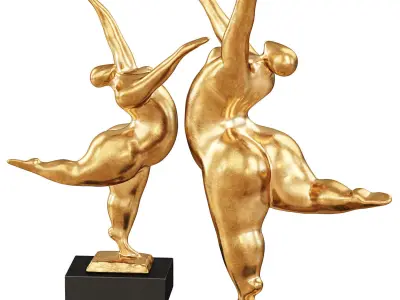 Modern Art gold sculpture balancing dancer 3D model