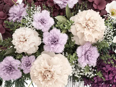 Bouquet of hydrangea lilac poppy peony in a vase 437 3D model