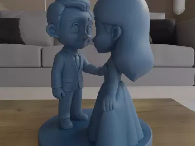 Cute Wedding Couple Figurine 3D Print STL 3D print model