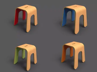 Wooden Stool 31cm Low-poly 3D model