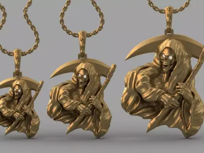 3 Models  Angel of death Pendant Grim Reaper Skull Jewelry STL  3D print model