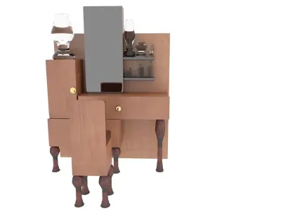 dressing table with chair and perfume glasses  3D model