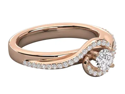 Luxury Wave Halo Pave Solitaire Diamond Ring CAD Design 3D print model