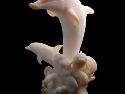 Dolphin Family Sculpture  Ocean-Themed Decorative Model 3D print model