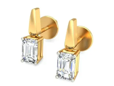Solitaire Emerald Diamond Earrings 3Dm STL OBJ Render Details 3D print model