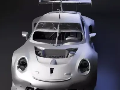High-Detail 3D Render of a Racing Car with Open Hood 3D model