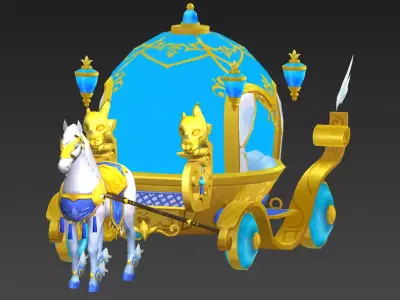 Luxury version of white horse and pumpkin carriage Low-poly 3D model