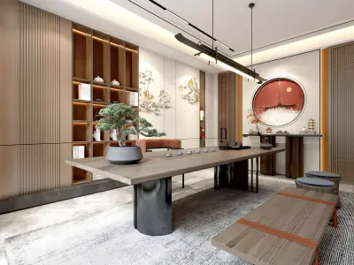 Chinese tearoom study room Low-poly 3D model