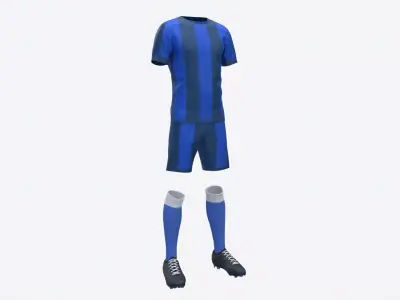 Soccer Uniform with Boots Blue Stripes 3D model
