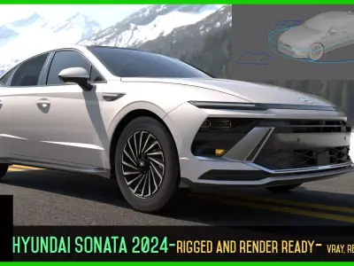 Hyundai Sonata 2024 -highres-Rigged and Render Ready 3D model