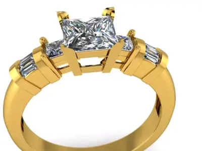 1 carat PrincessCut vintage Baguette side details ring 3D print model