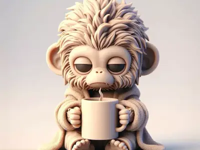 Tired Monkey in Pajamas Mini Coffee Statue 3D print model