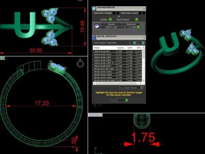 Jewelry Alphabet Ring U with Diamonds  3D print model