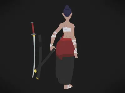 Colorly - Samurai Girl - Game Ready - Rigged - Customizable Low-poly 3D model