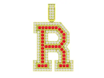 Luxury Letter R Pave Gemstone Pendant  4228 3D print model