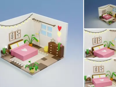 Low Poly Rooms Interiors 3 - Stylized Asset Pack Low-poly 3D model