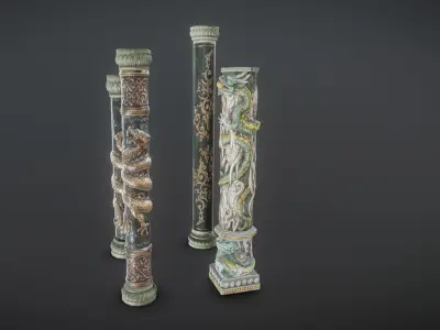 Dragon stone pillar A01 Low-poly 3D model