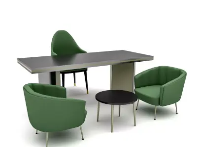 The classic office desk and chair  Low-poly 3D model